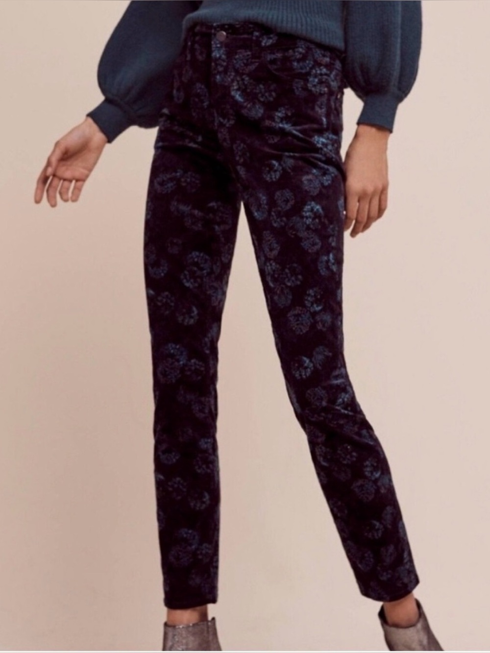 PILCRO (Anthropologie) Script Velvet Floral Pants - 30